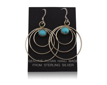 Navajo Dangle Handmade Earrings 925 Silver Blue Turquoise Native Artist C.80's