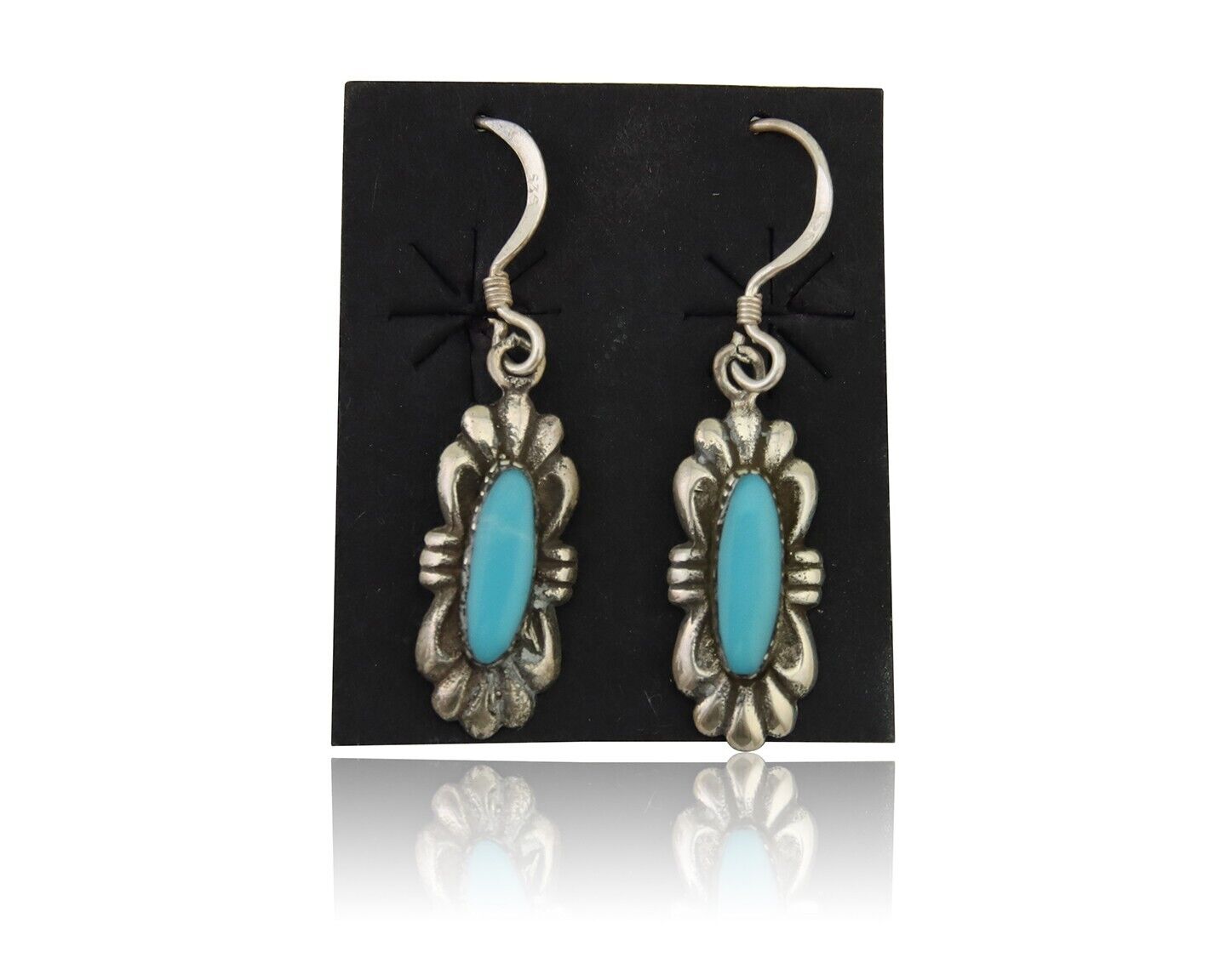 Navajo Dangle Earrings 925 Silver Blue Turquoise Artist Signed Square C.80's