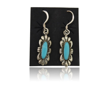 Navajo Dangle Earrings 925 Silver Blue Turquoise Artist Signed Square C.80's