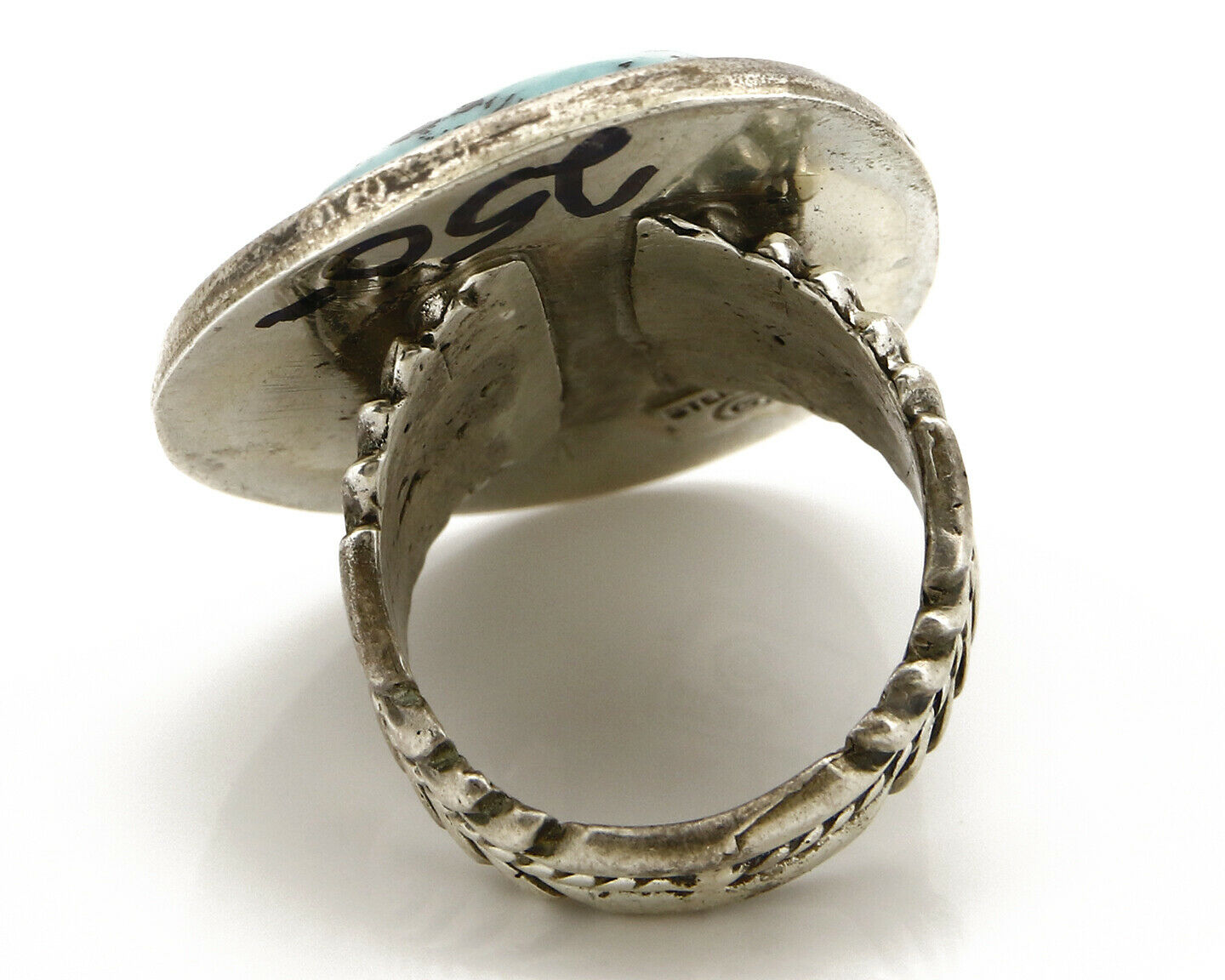 Navajo Ring .925 SOLID Silver Kingman Turquoise Artist Snail C.80's