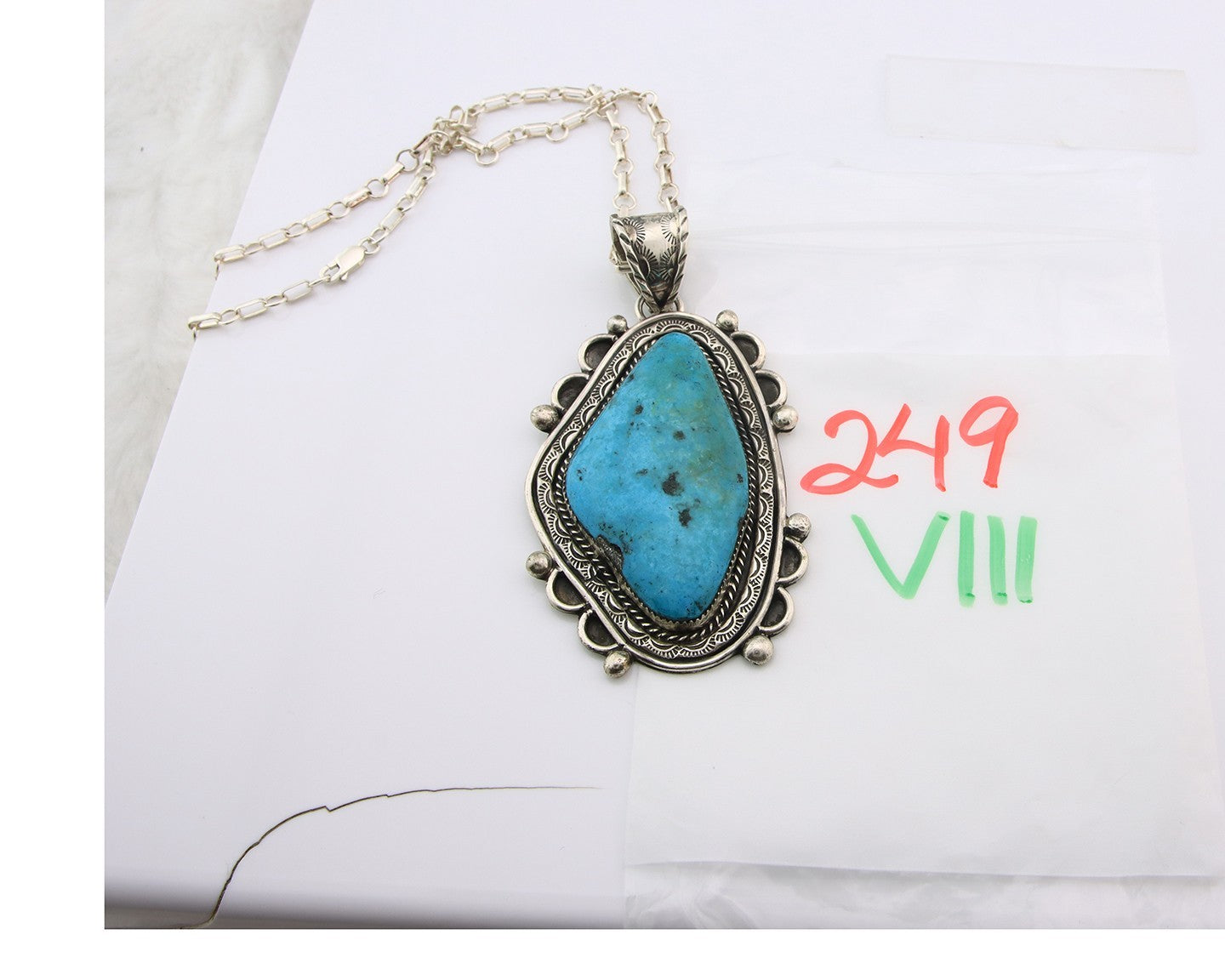 Large Navajo Necklace Sterling Silver Authentic Turquoise Vintage Signed Gomez