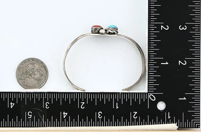 Navajo Cuff Bracelet Sterling Silver Gemstone Native American Artist C.80's