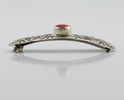 Women Navajo Hair Clip Barrette 925 Silver White Red Spiney Oyster Native Artist