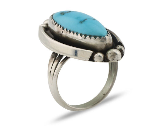 Navajo Ring .925 Silver Sleeping Beauty Turquoise Signed SkyStone Creations C80s