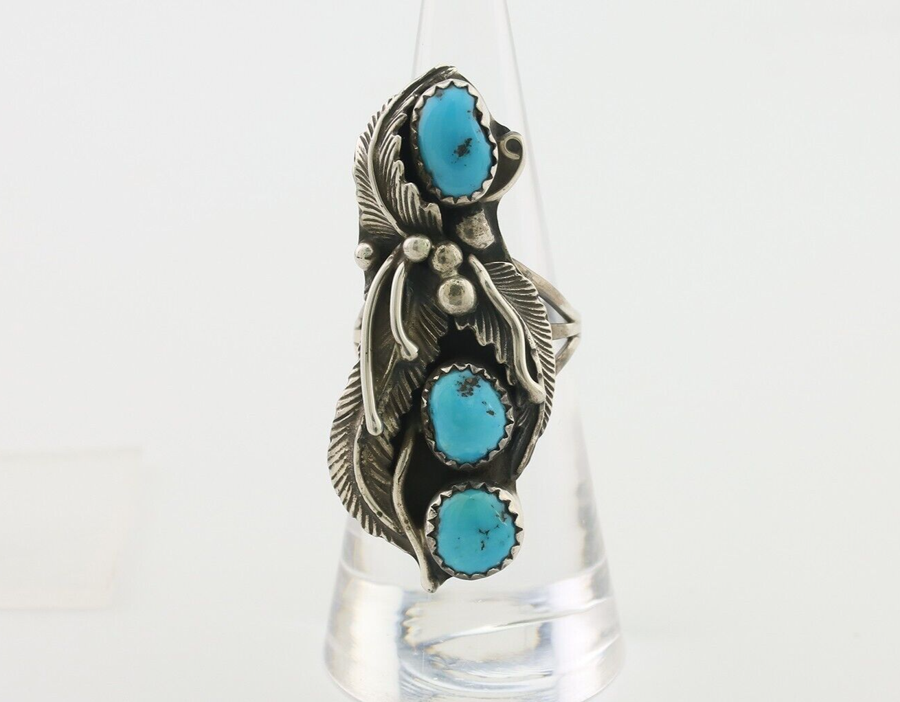Navajo Ring 925 Silver Sleeping Beauty Turquoise Native American Artist C.80's