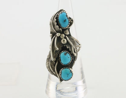 Navajo Ring 925 Silver Sleeping Beauty Turquoise Native American Artist C.80's