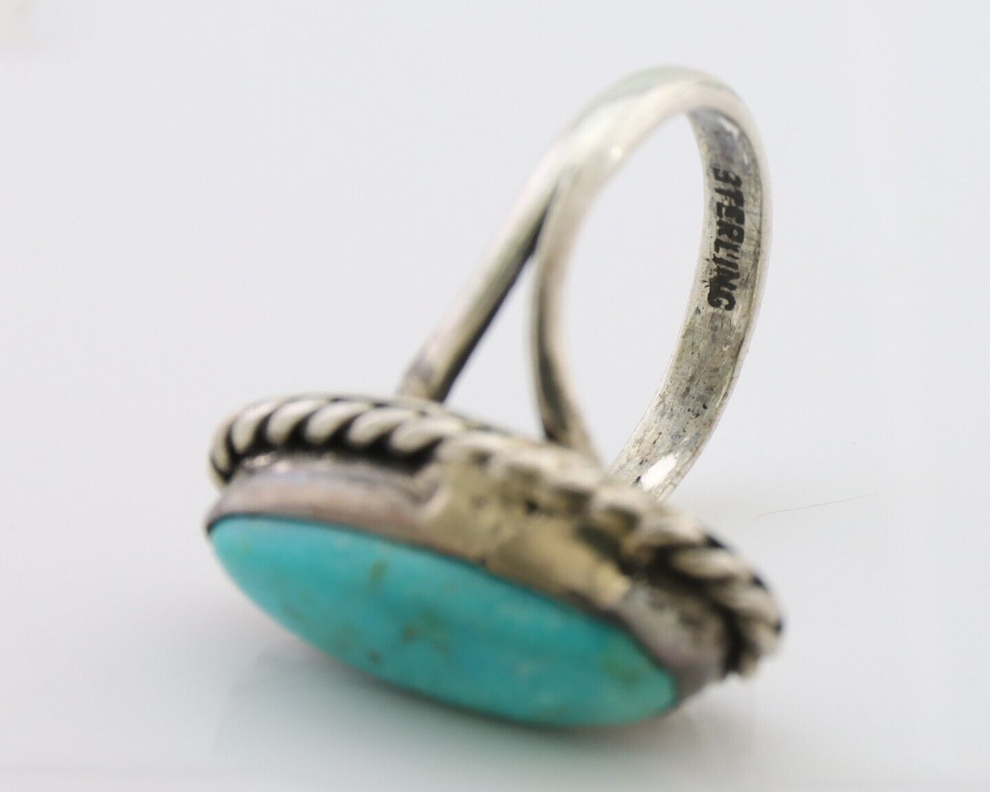 Navajo Handmade Ring 925 Silver Kingman Turquoise Size 5.75 C.80's