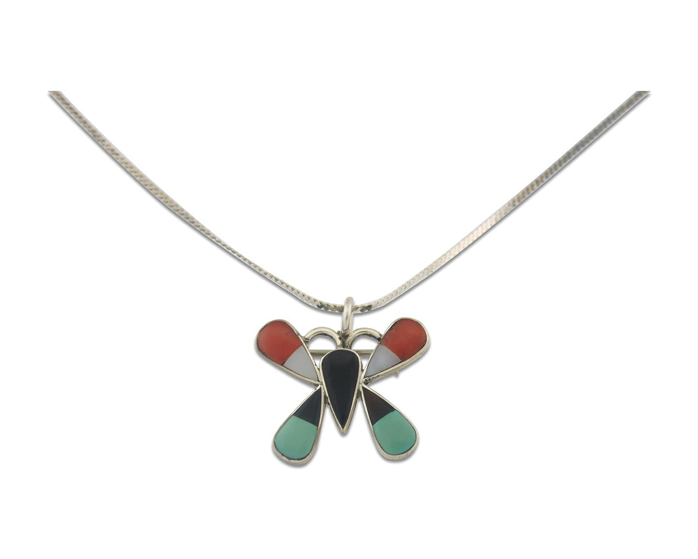 Navajo Butterfly Necklace Sterling Silver Authentic Natural Gemstone