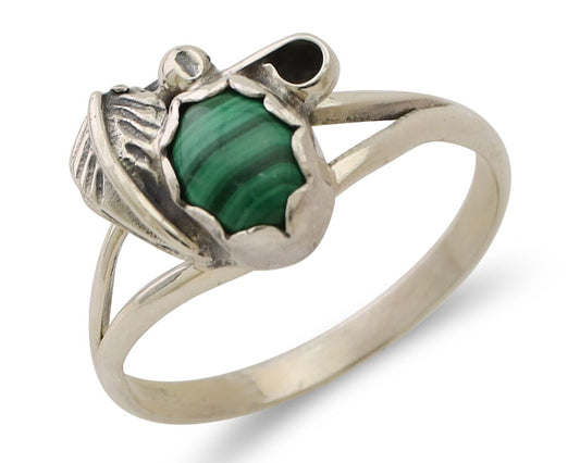 Navajo Handmade Ring 925 Silver Natural Malachite Native Artist Size 6.0 C.80's