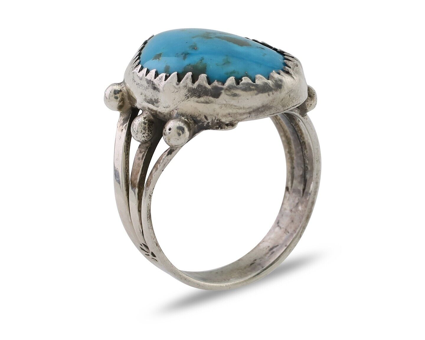 Navajo Ring 925 Silver Natural Kingman Turquoise Native American Artist C.80's