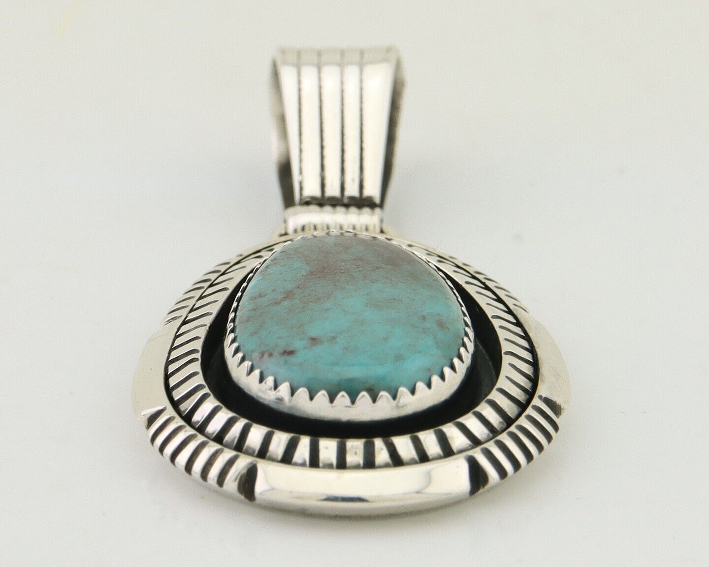 Navajo Pendant 925 Silver Natural Turquoise Artist Signed Lidia Begay C.80's