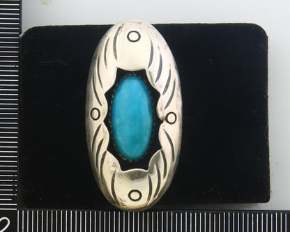 Navajo Ring 925 Sterling Turquoise Handmade Native Artist C.80's Size 5.75
