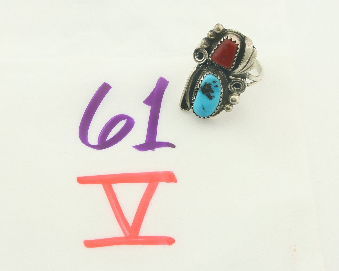 Vintage Navajo Ring 925 Sterling Natural Gemstones Signed Justin Morris Sz 8.0