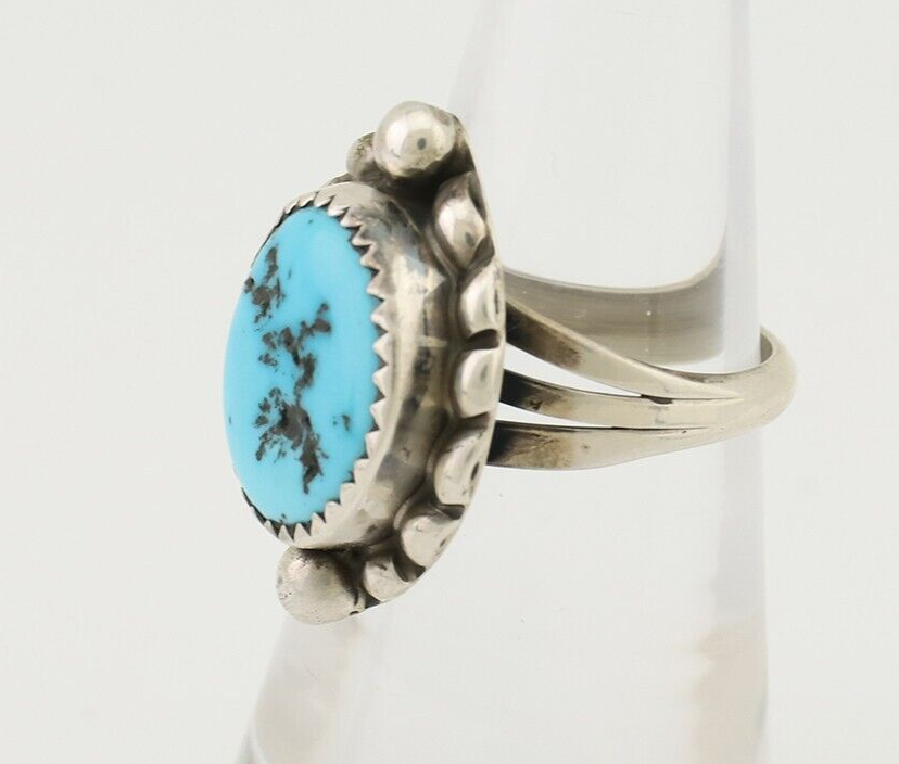 Navajo Ring 925 Silver Sleeping Beauty Turquoise Native Artist C.80's