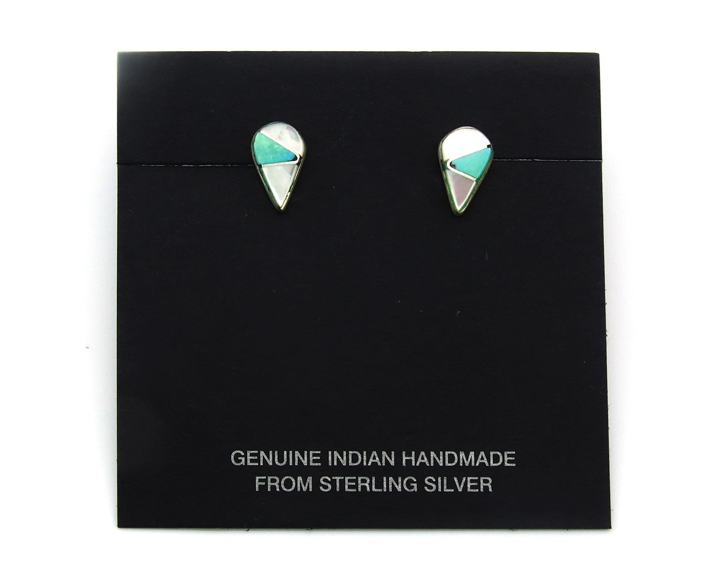 Navajo Earrings Sterling Silver Inlaid Turquoise & MOP Vintage Handmade