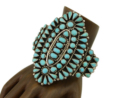 Men Navajo Bracelet 925 Silver Natural Blue Turquoise Signed BS C.80's