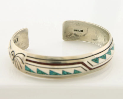 Navajo Cuff Bracelet Sterling Silver Authentic Turquoise Signed Stanley Bain