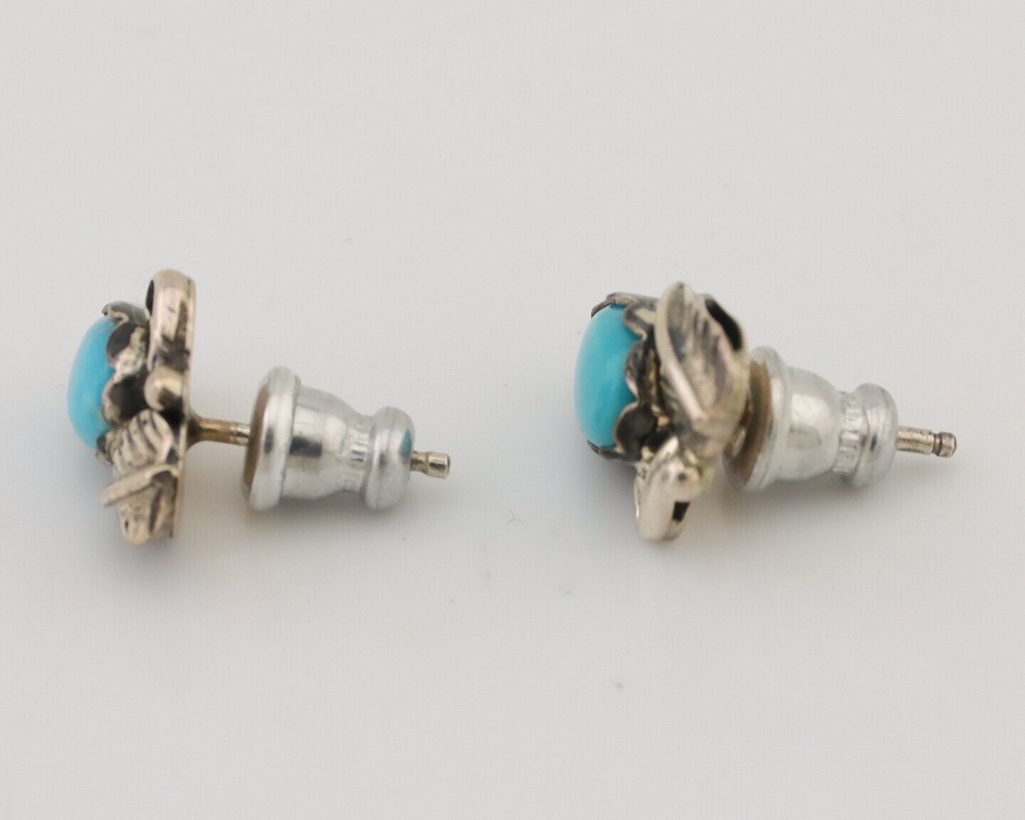 Navajo Handmade Earrings 925 Silver Natural Turquoise Native Artist C.80's