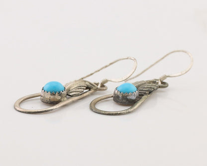 Navajo Dangle Earrings 925 Silver Sleeping B Turquoise Native Artist C.80's