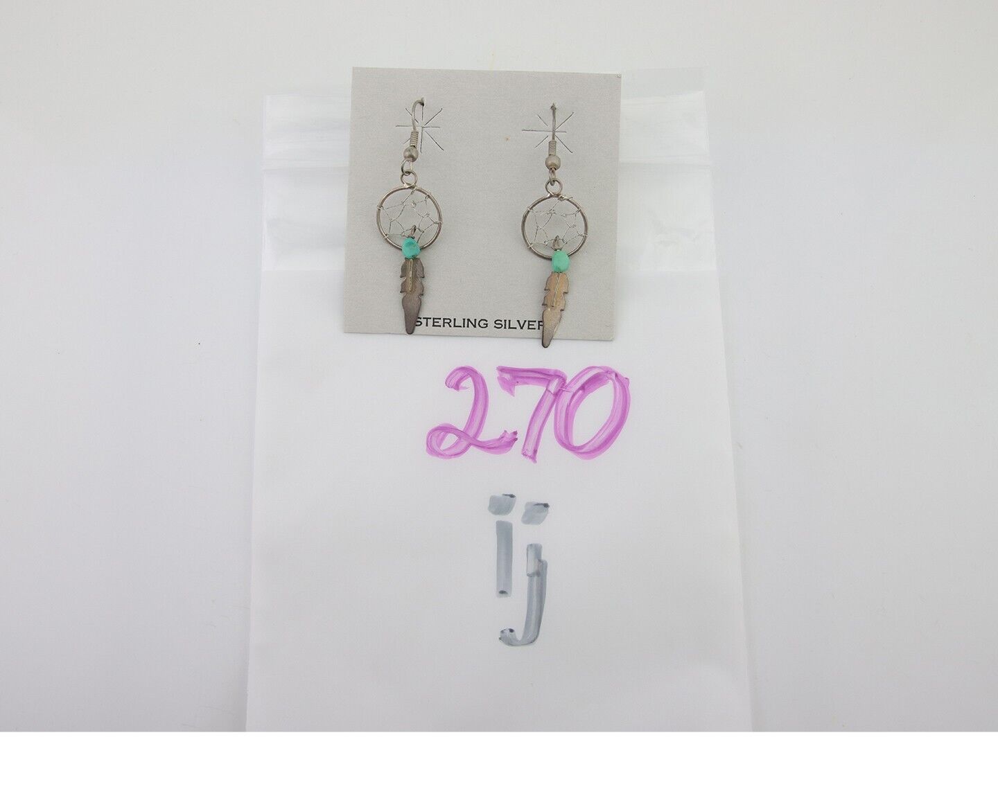 Navajo Dangle Dream Catcher Earrings 925 Silver Blue Turquoise Native Artist C80