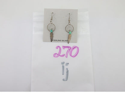 Navajo Dangle Dream Catcher Earrings 925 Silver Blue Turquoise Native Artist C80