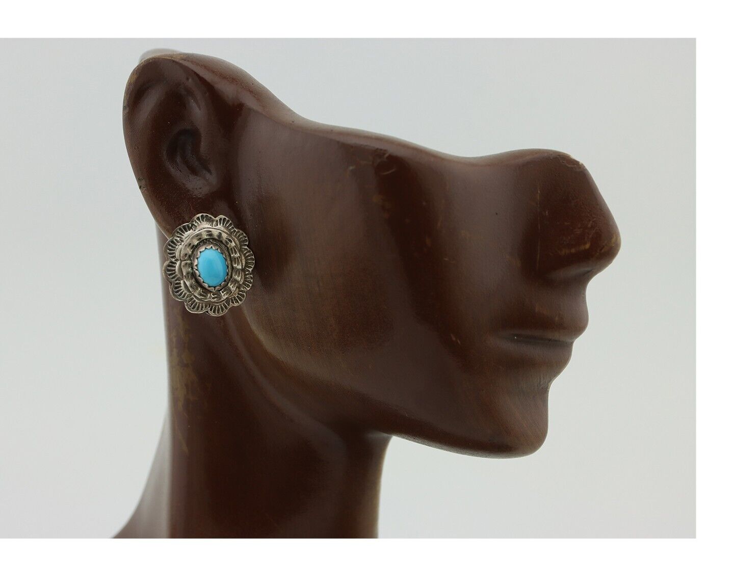 Navajo Earrings 925 Silver Natural Blue Turquoise Native American Artist C.80s