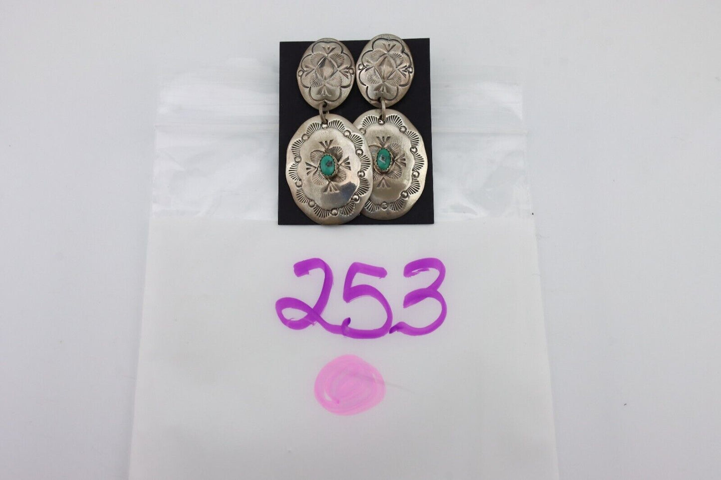 Navajo Handmade Earrings 925 Silver Turquoise Lawerence Ohmsatte C.80's