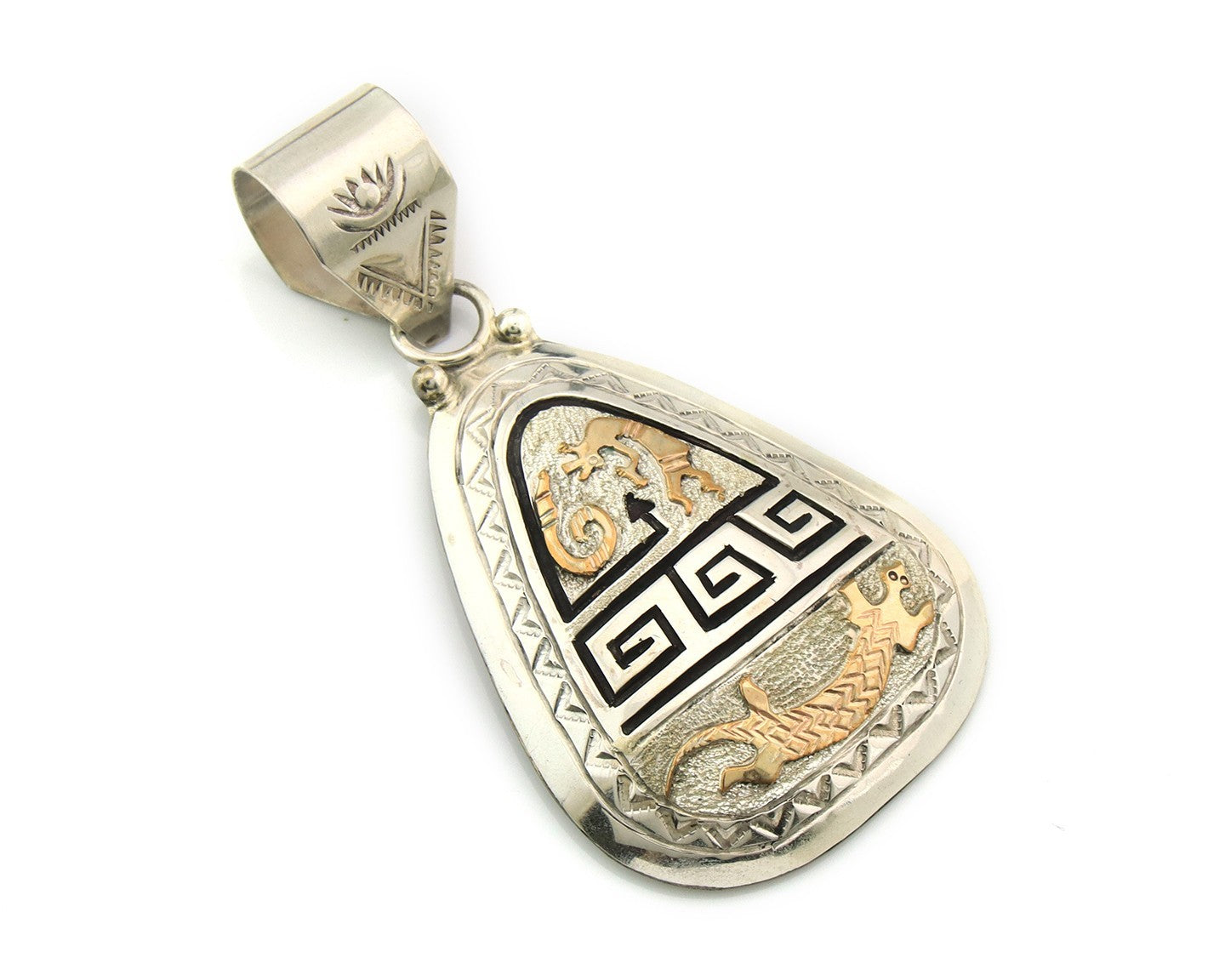 Navajo Kokopelli Pendant Sterling Silver & Gold Authentic Traditional Signed A