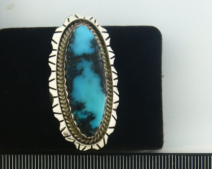 Navajo Ring 925 Sterling Turquoise Handmade Native Artist C.80's Size 8.25