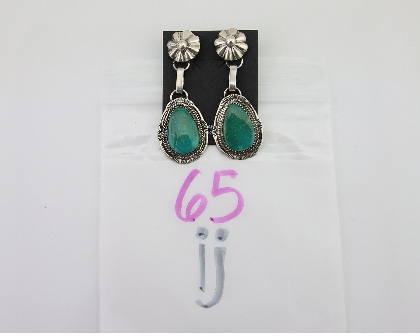 Navajo Dangle Earrings 925 Silver Natural Turquoise Artist Signed Mike Begay C80