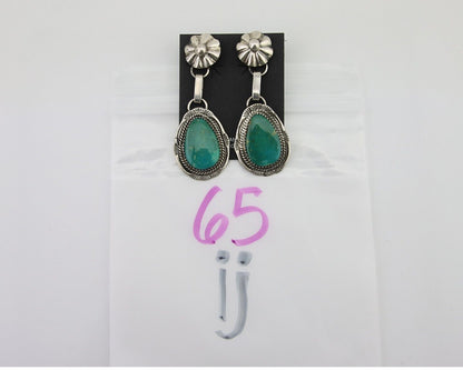 Navajo Dangle Earrings 925 Silver Natural Turquoise Artist Signed Mike Begay C80