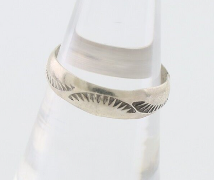Navajo Hand Stamped Band 925 Silver 5.0 mm Signed Larry Chavez Size 6.75 C.80's