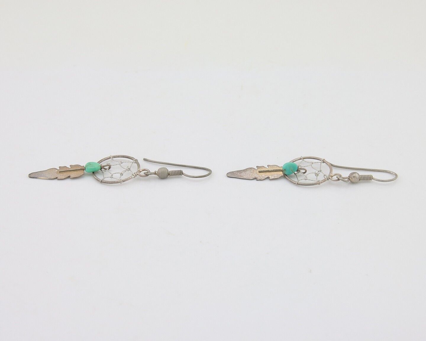 Navajo Dangle Dream Catcher Earrings 925 Silver Blue Turquoise Native Artist C80