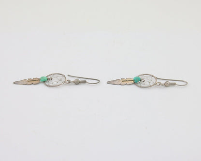 Navajo Dangle Dream Catcher Earrings 925 Silver Blue Turquoise Native Artist C80