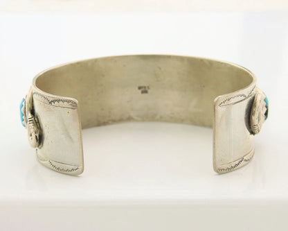 Men Zuni Cuff Bracelet Sterling Silver Turquoise Vintage Signed Effie Calavasa