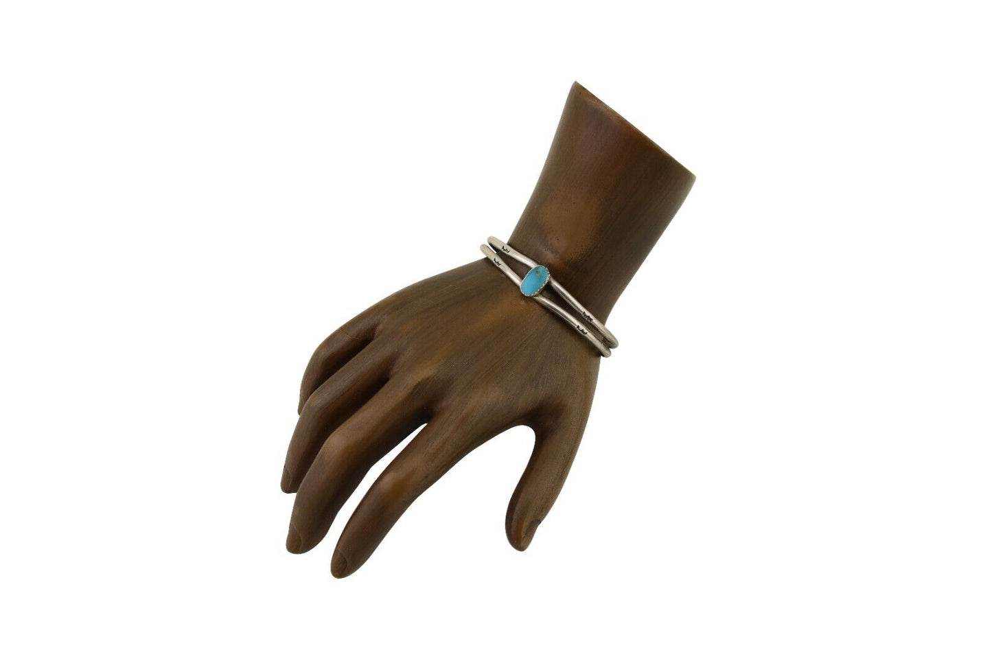 Navajo Hand Stamped Cuff Bracelet Turquoise 925 Silver Native American Artist