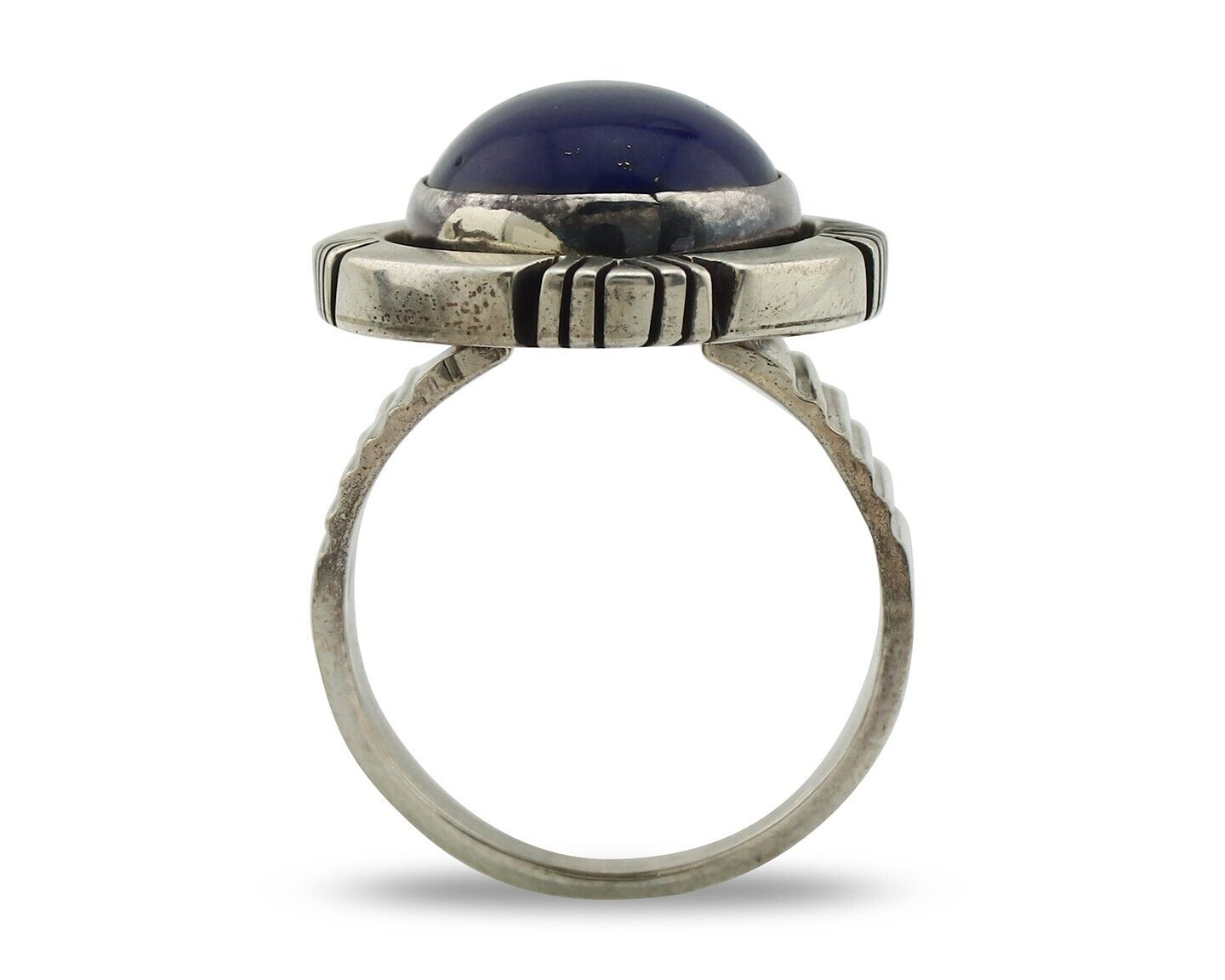 Navajo Ring 925 Silver Natural Blue Lapis Lazuli Artist Signed JA C.80's