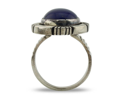 Navajo Ring 925 Silver Natural Blue Lapis Lazuli Artist Signed JA C.80's