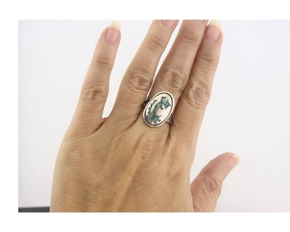 Navajo Ring 925 Sterling Natural Chip Inlay Turquoise C.80's Size 7.0