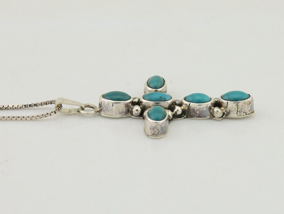 Navajo Cross Necklace 925 Silver Turquoise Artist Lee Hill C.80's