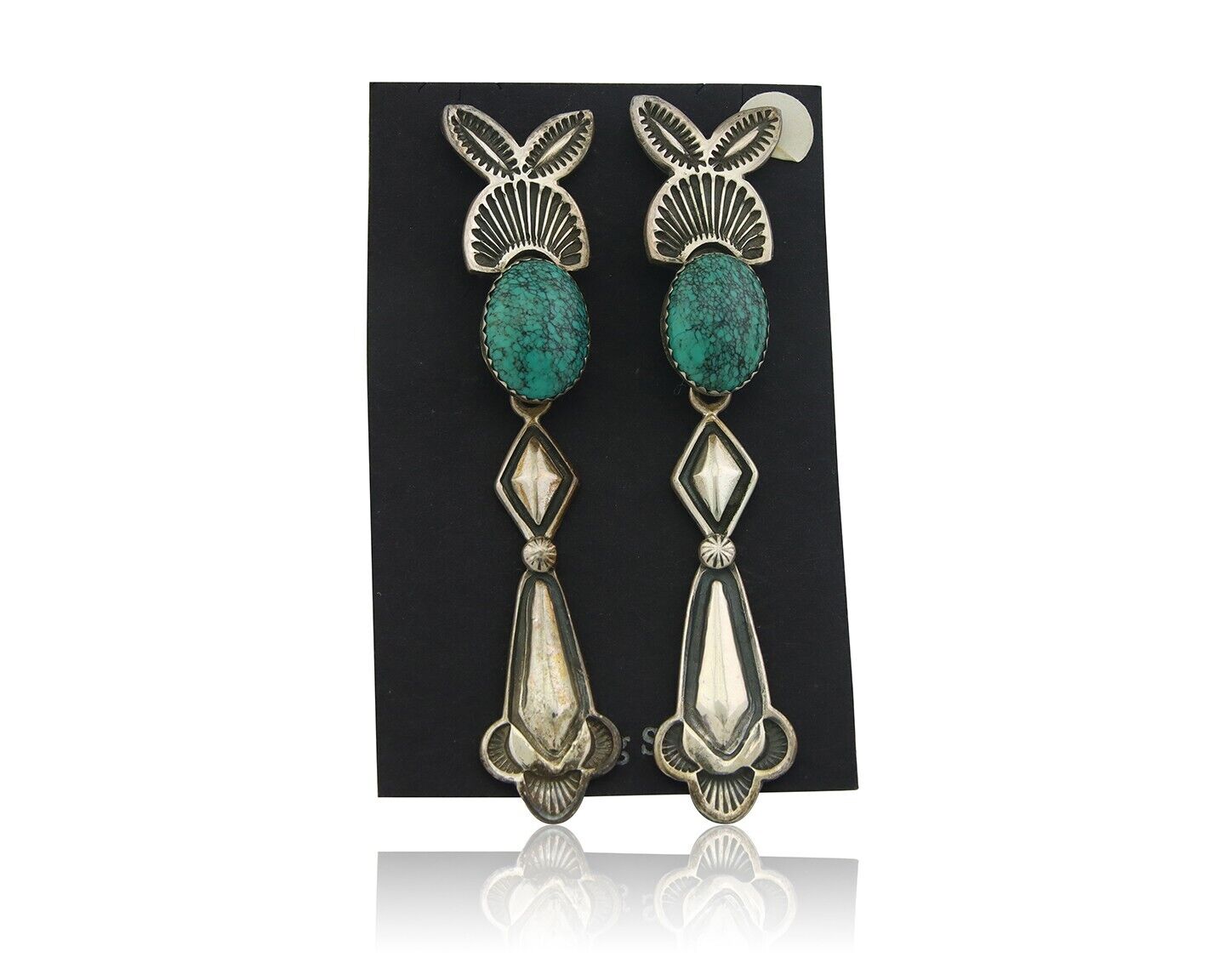 Navajo Earrings 925 Silver Natural Turquoise Artist Signed JR Silversmith C.80's