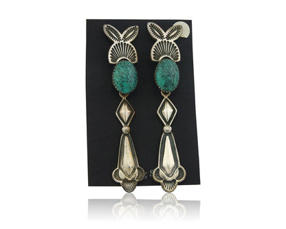 Navajo Earrings 925 Silver Natural Turquoise Artist Signed JR Silversmith C.80's