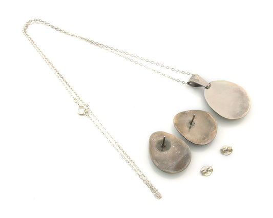 Navajo Necklace Earrings Set Sterling Silver Turquoise Vintage Signed Spencer