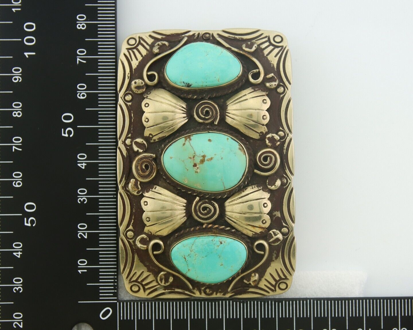 Navajo Belt Buckle .999 Nickel Handmade Artist Signed IJC 2.0x3.0 in C.1980's