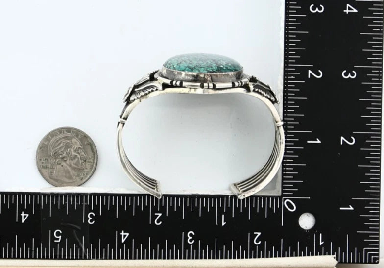 Navajo Cuff Bracelet Sterling Silver Turquoise Vintage Signed Russell Sam