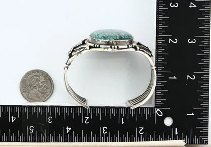 Navajo Cuff Bracelet Sterling Silver Turquoise Vintage Signed Russell Sam