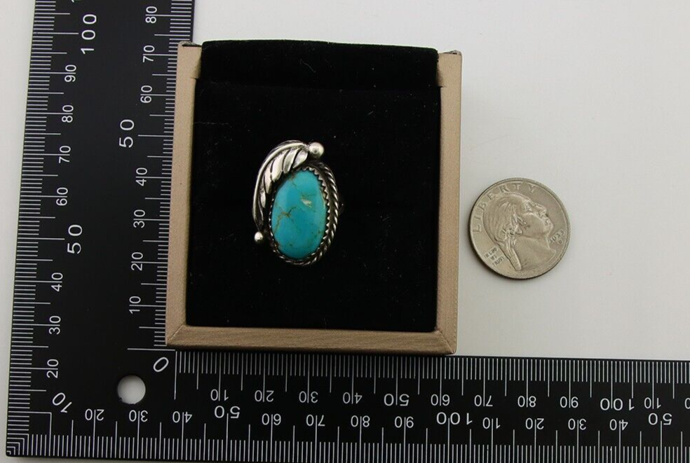 Navajo Ring 925 Sterling Silver Blue Turquoise Native American Artist C.80's