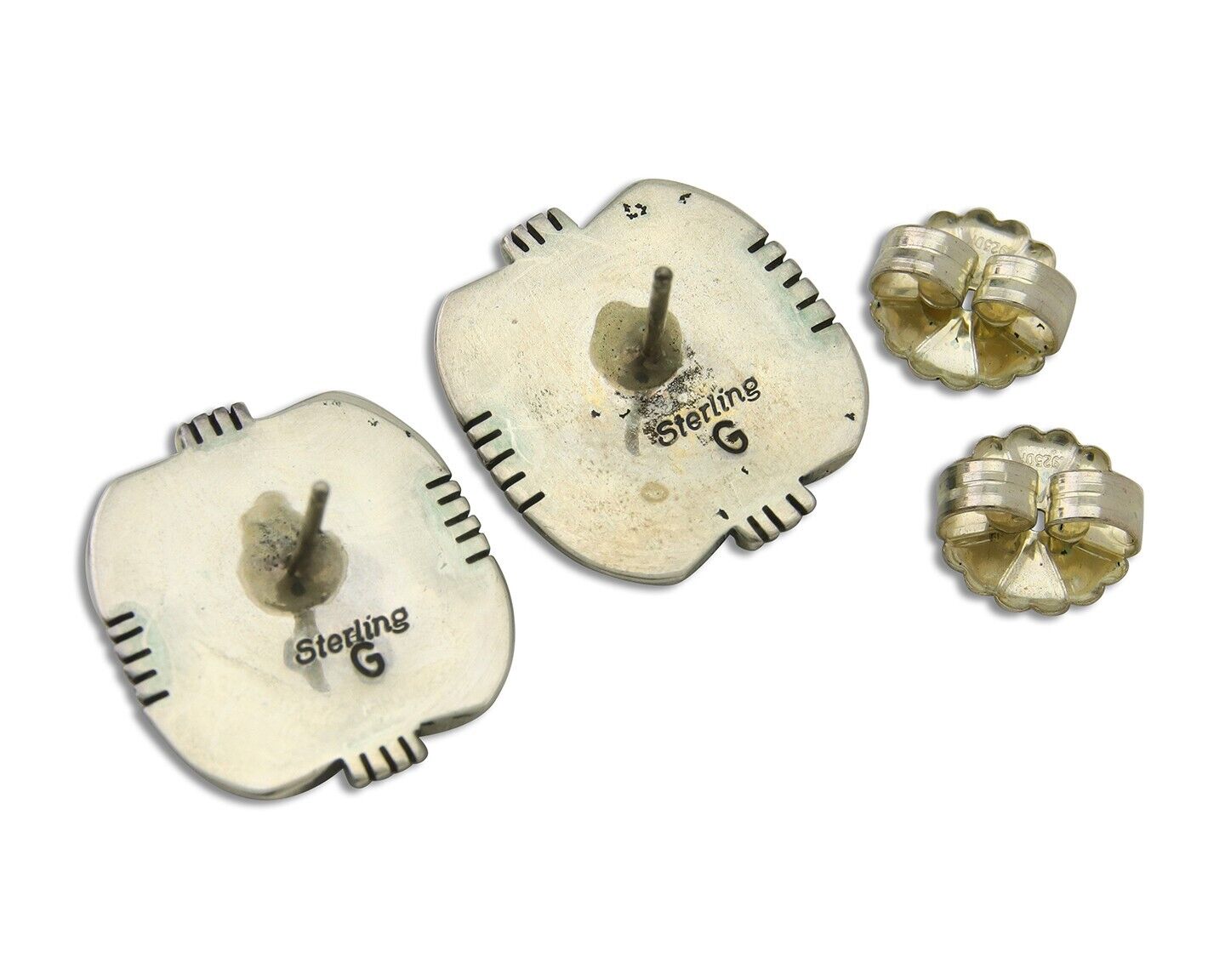 Navajo Earrings 925 Silver Natural Turquoise Artist Signed G C.80's