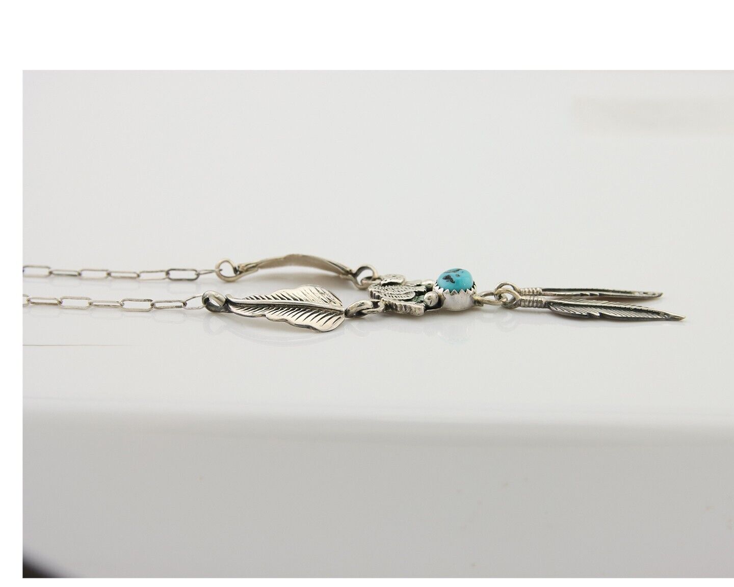 Navajo Bear Feather Leaf Necklace 925 Silver Native American Artist C.80's