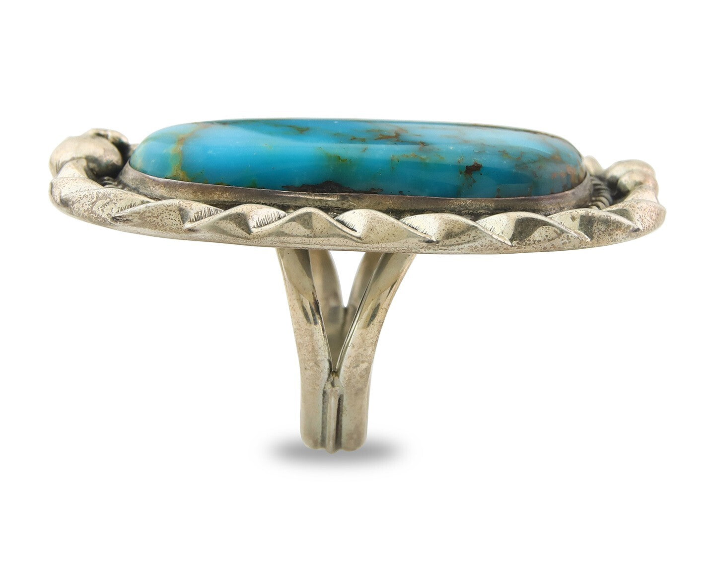 Large Navajo Ring Sterling Silver Authentic Turquoise Signed D Size 8.0